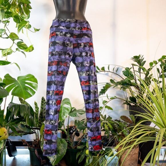 LuLaRoe Disney Captain Hook Black and Purple Striped Leggings, One Size - Picture 2 of 7